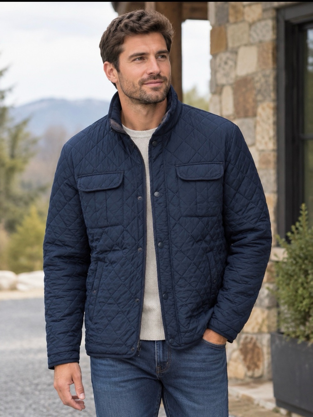American Eagle Outfitters Quilted Navy Blue Men’s Classic Dress Coat Sz Large